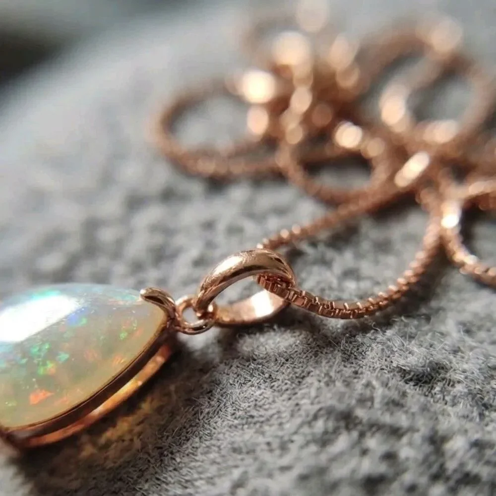 New Rose Gold-Tone Pear Shaped Opal Pendant Necklace 1.2cm Fire Opal